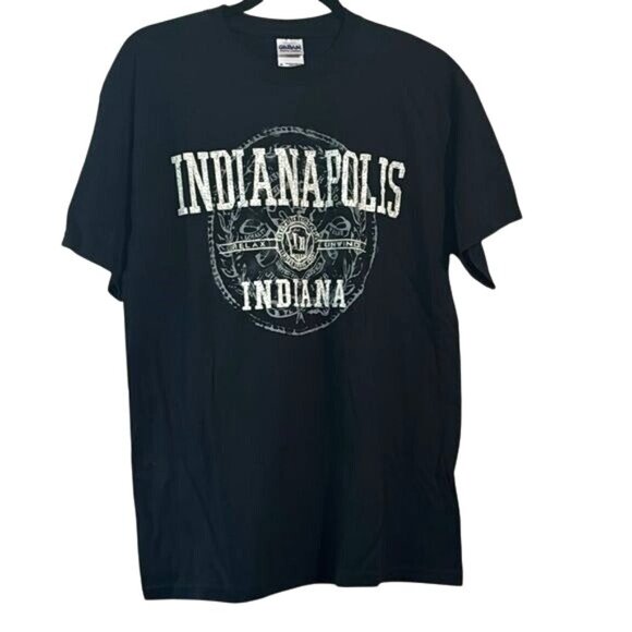 Indianapolis Indiana Graphic T-Shirt Black Gildan Heavy Cotton M - Picture 1 of 6